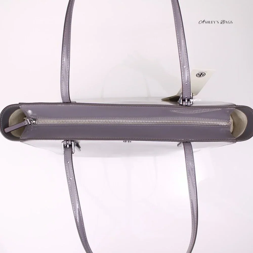 Tory Burch Large Patent Leather Emerson Tote In Grey